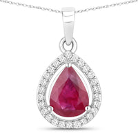 Diana M Jewels Women's Pear Natural Ruby Pendant Necklace (1.61 Ct) - Classic in 14k white gold - women's jewelry