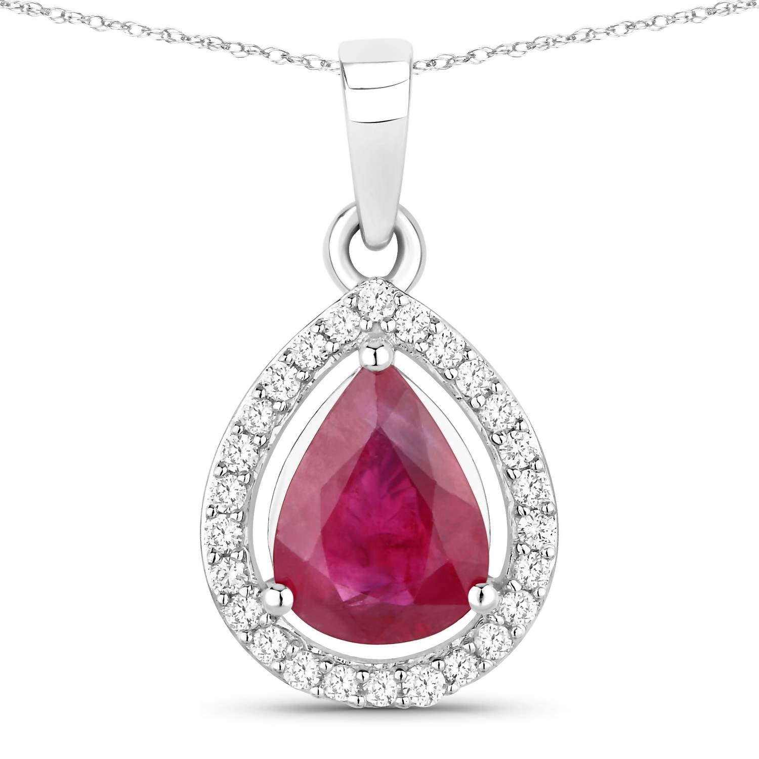Diana M Jewels Women's Pear Natural Ruby Pendant Necklace (1.61 Ct) - Classic in 14k white gold - women's jewelry