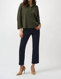 Joseph Ribkoff - Zipped Collar 3/4 Sleeves Boxy Sweater Top