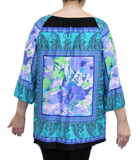 N Touch Floral Peasant Top in jade purple - women's blouse - detail view