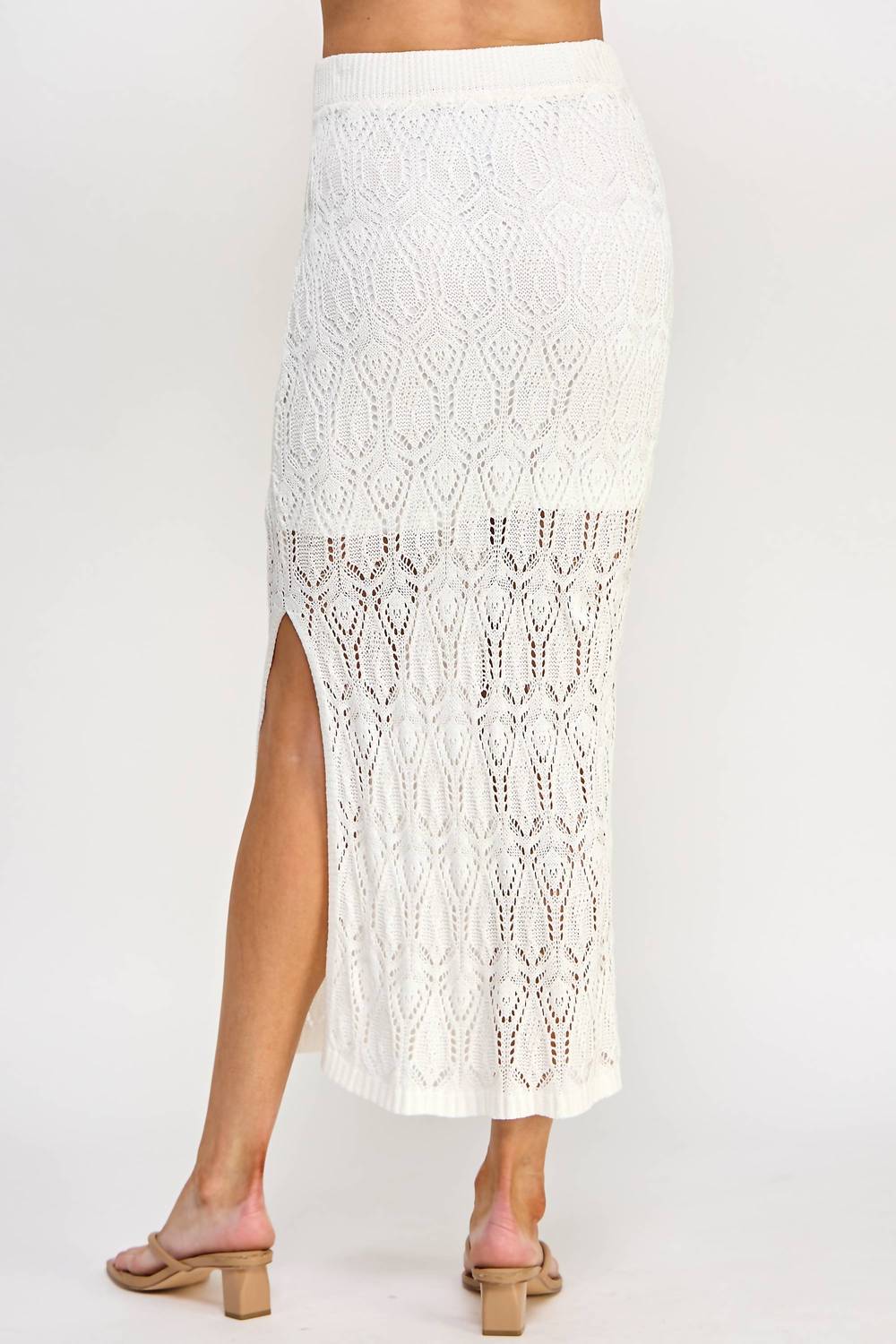 ELLISON Women's Openwork Knit Skirt in cream - women's skirt - alternate view