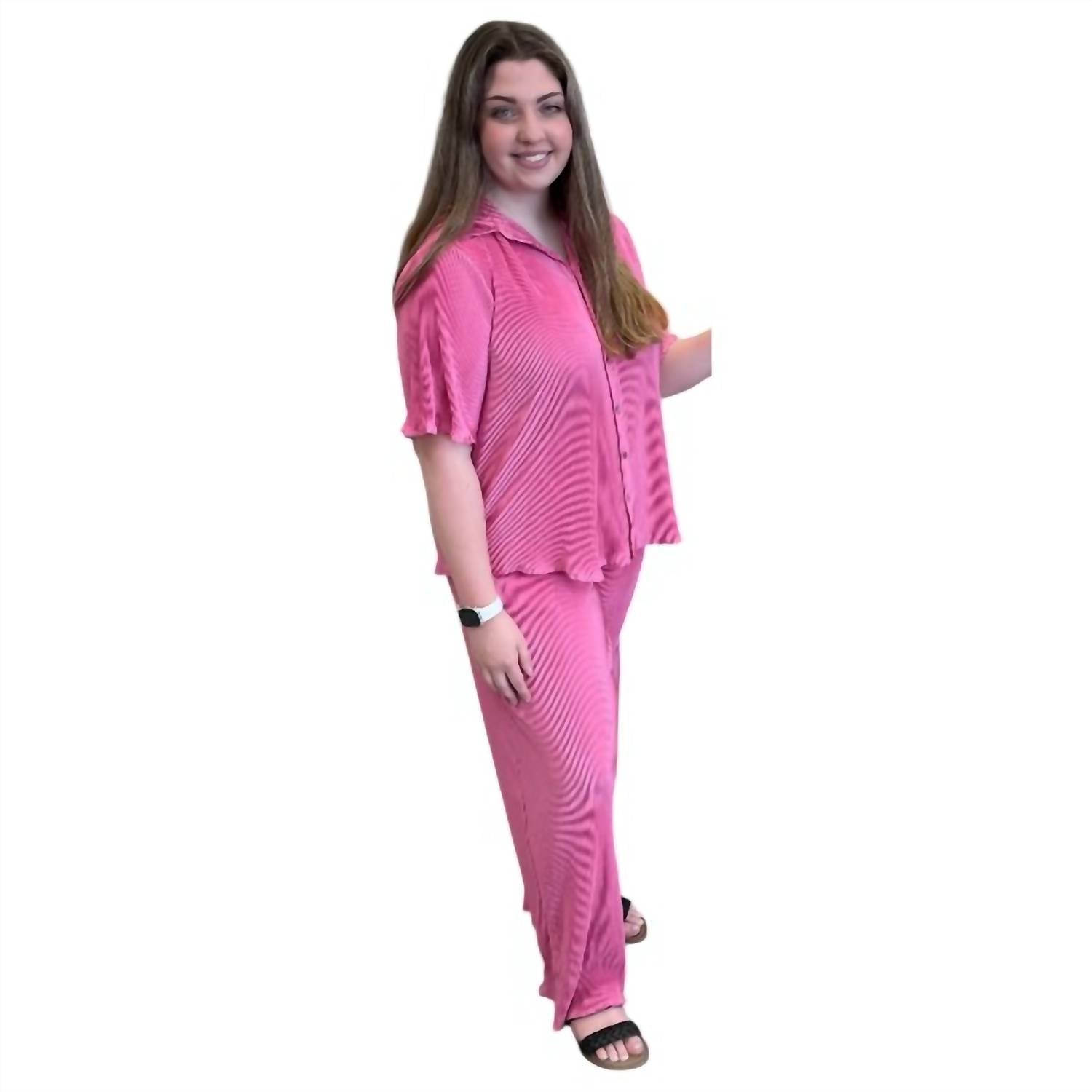 She + Sky - Women's Plisse Button Down Top With Pants