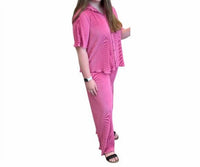 She + Sky - Women's Plisse Button Down Top With Pants
