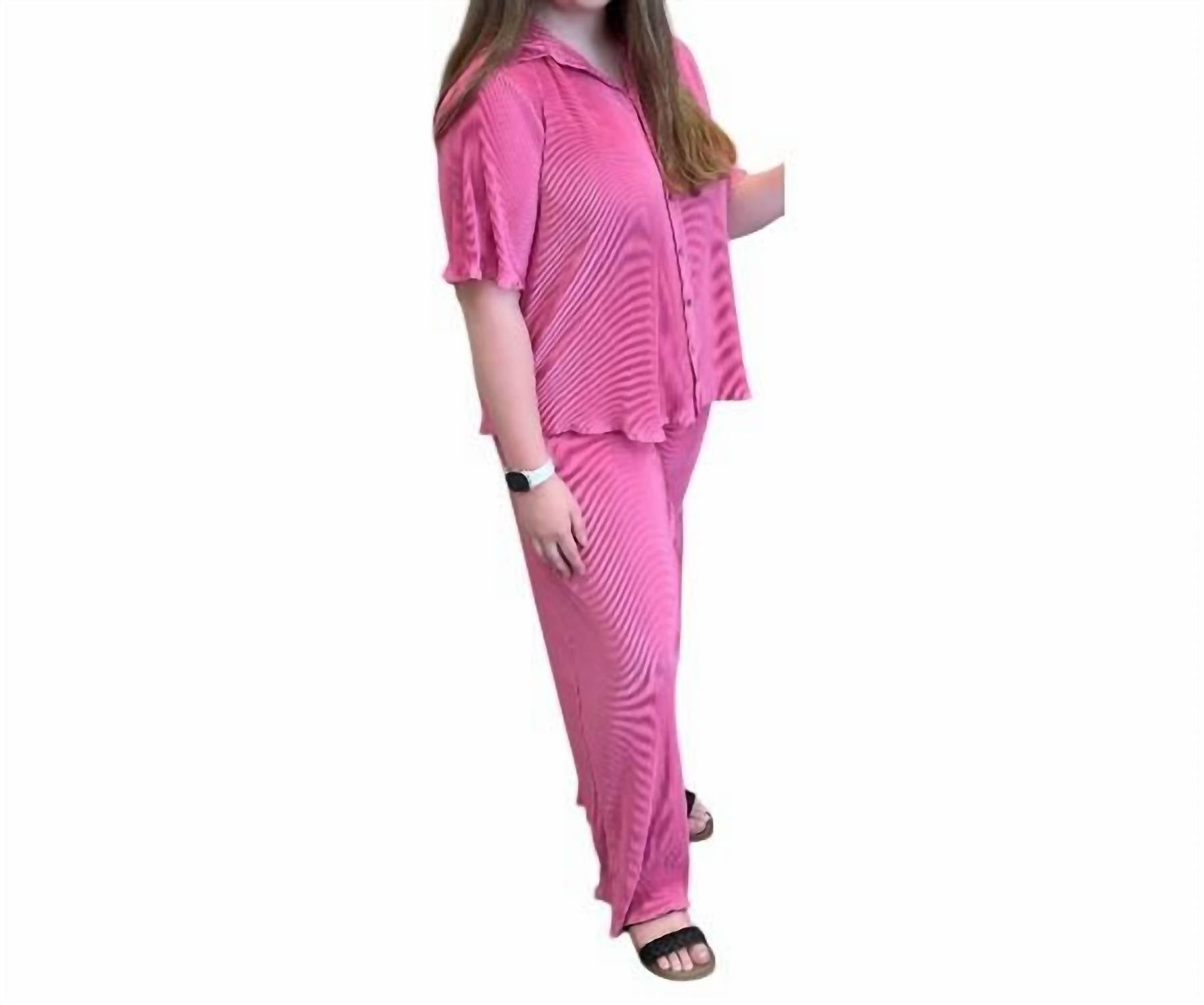 She + Sky - Women's Plisse Button Down Top With Pants
