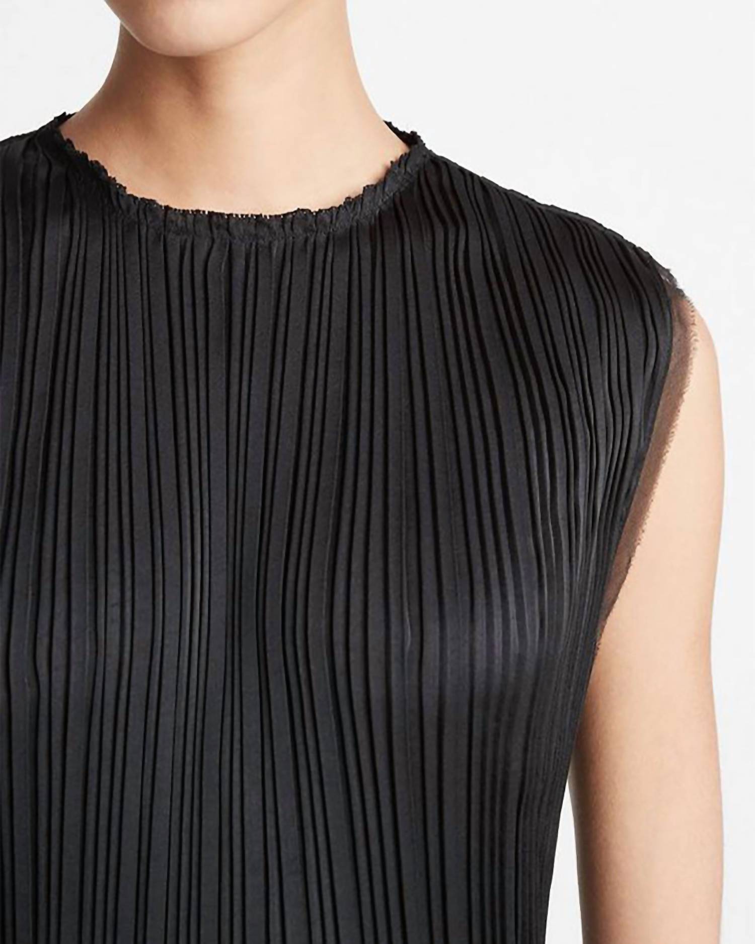 Vince - Pleated Satin Crew Neck Shell Top