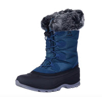 Kamik - Women's Momentum3 Teal Pull On Rounded Toe Waterproof Fur Trim Ankle Snow Boots