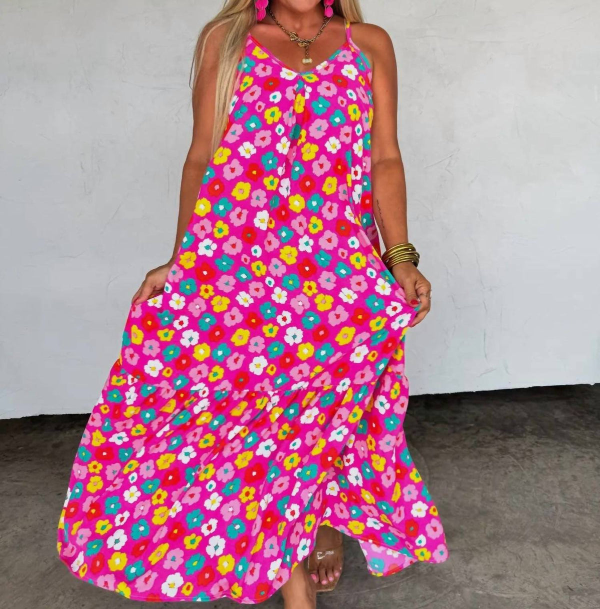 BLAKELEY Summer Days Nova Maxi dress in hot pink - women's dress - detail view