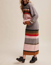 Listicle - Striped Fuzzy Knit Sweater & Skirt Set