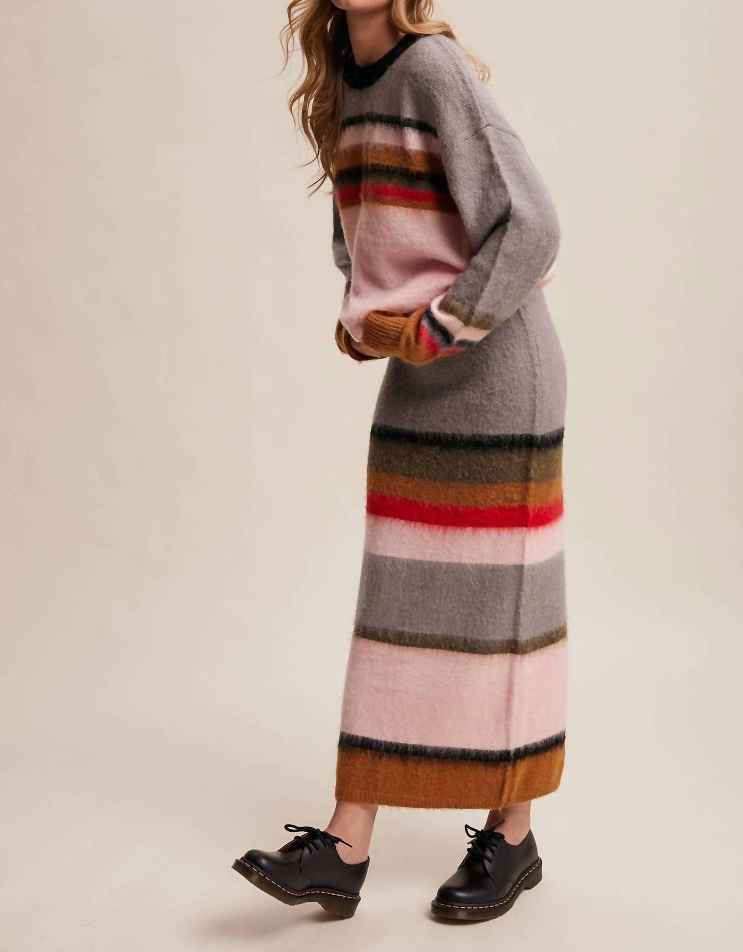Listicle - Striped Fuzzy Knit Sweater & Skirt Set