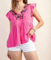 Kori - Embroidered Yoke Top