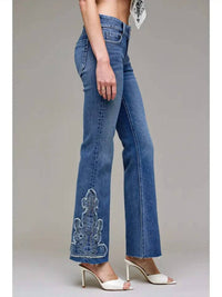 Hidden - Applique Low Rise Flare Jeans