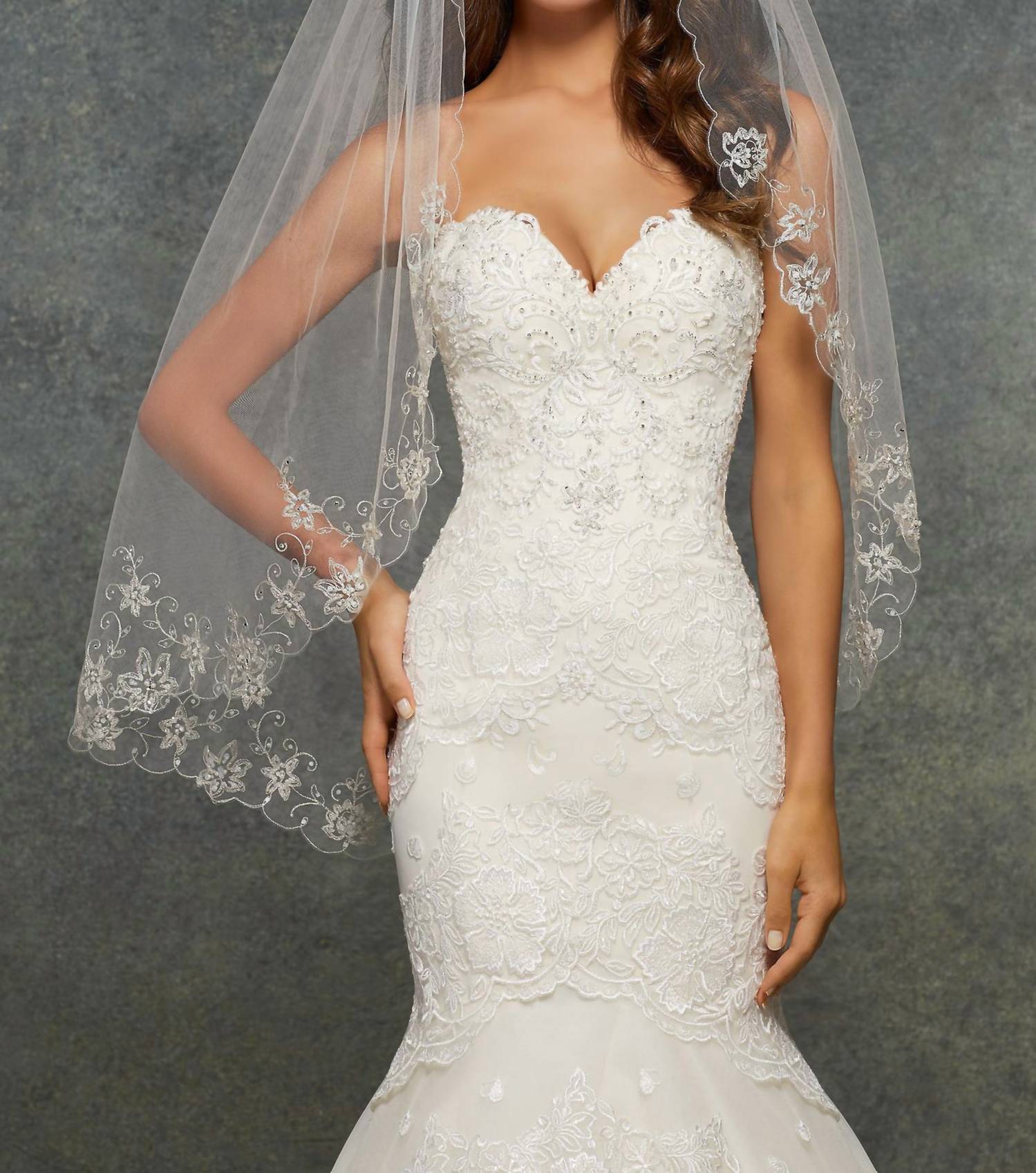 Morilee - Fingertip Embroidered Pearl And Rhinestone Wedding Veil