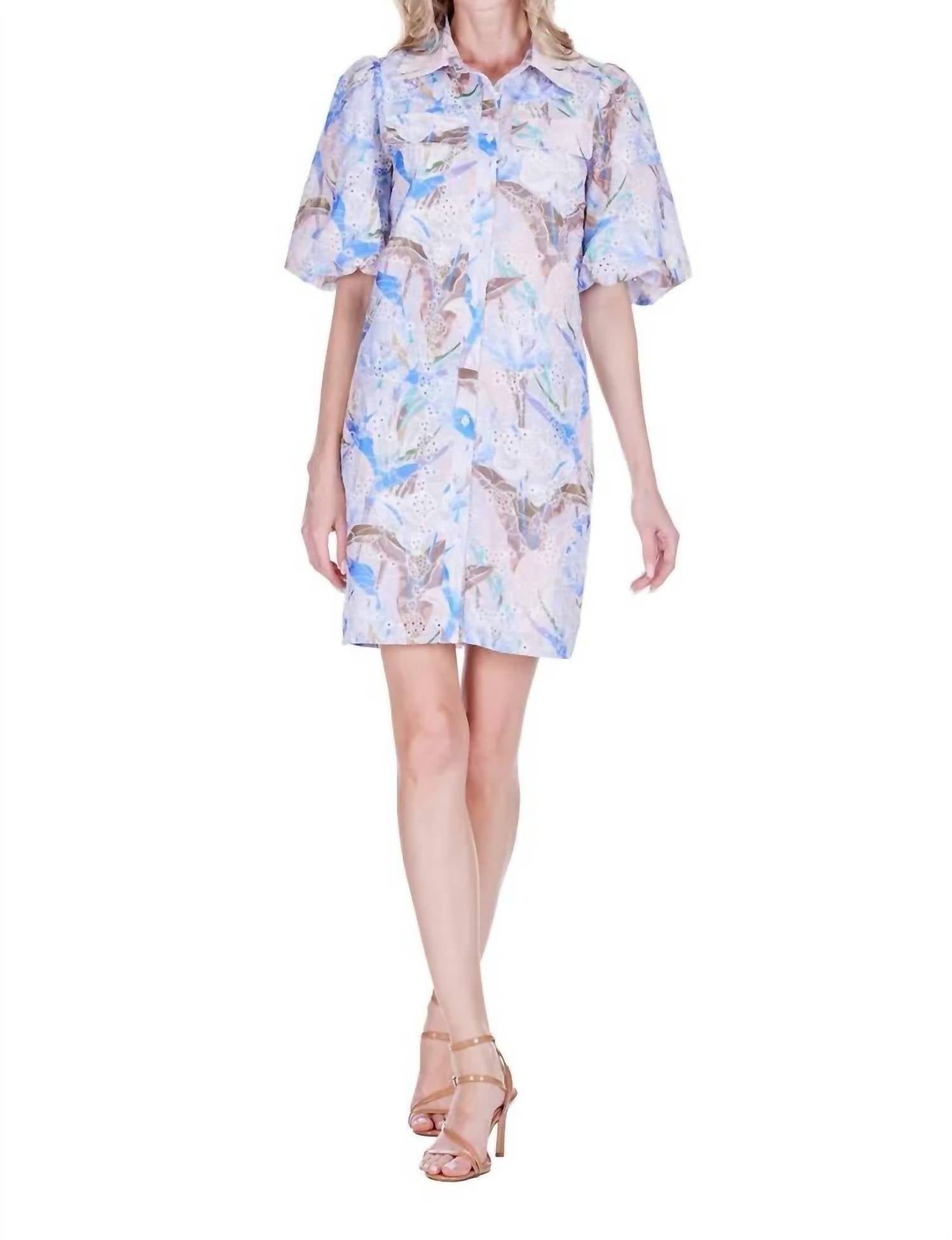 Joy Joy - Puff Sleeve Fitted Mini Shirtdress