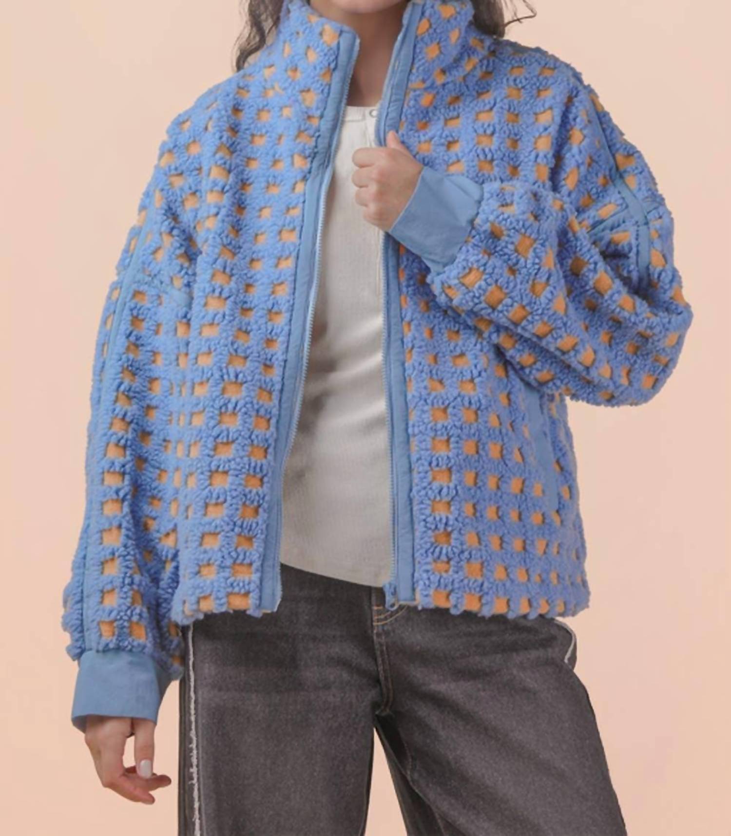 Very J - Oversized Checker Fleece Jacket