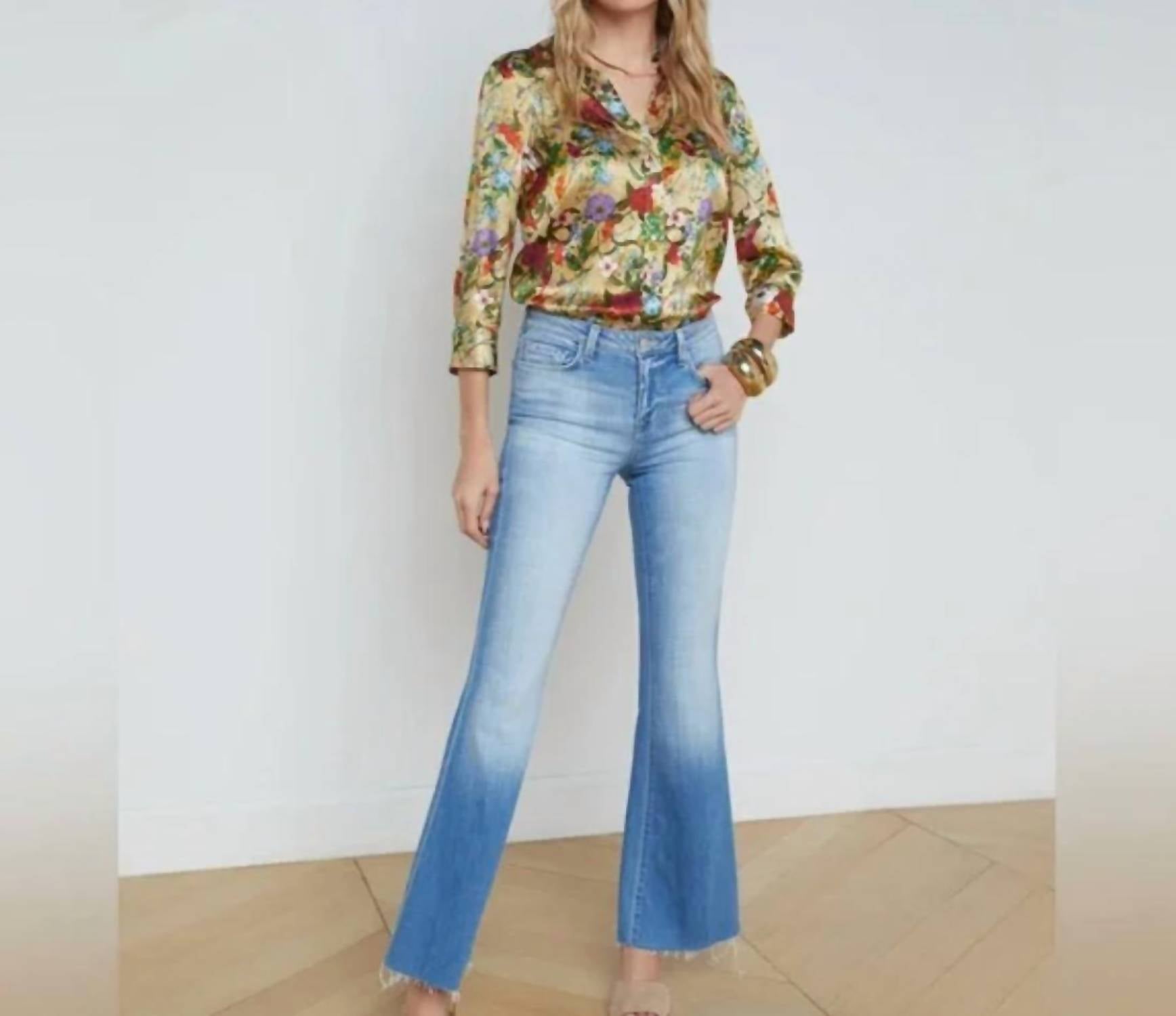 L'Agence Sera High Rise Flare Jeans in cabrini blue - women's jeans