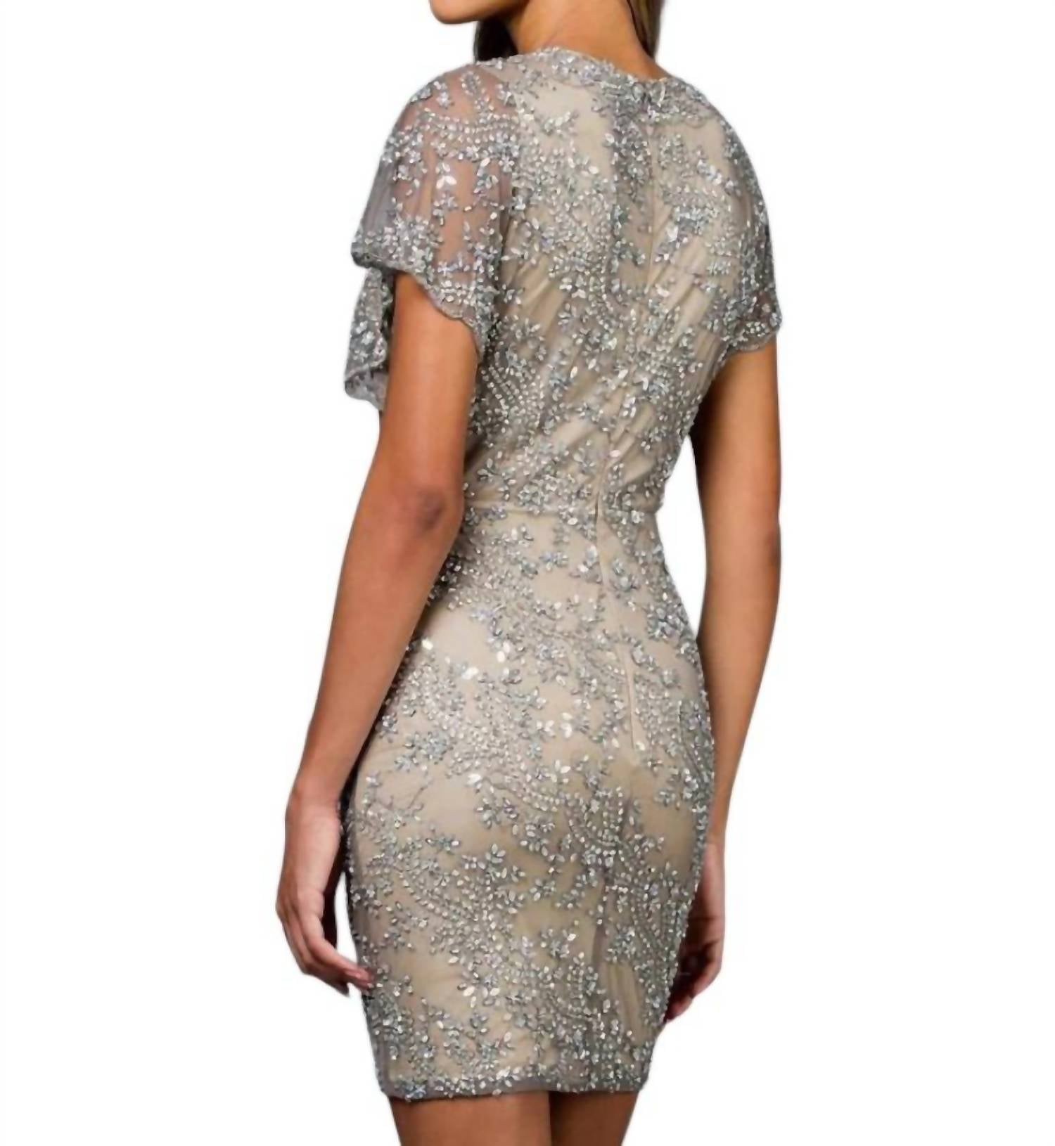 Scala - Fully Beaded Sheath Dress With Cap Sleeves