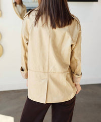 Fate by LFD Faux Leather Double Breasted Jacket in khaki - women's jacket - detail view