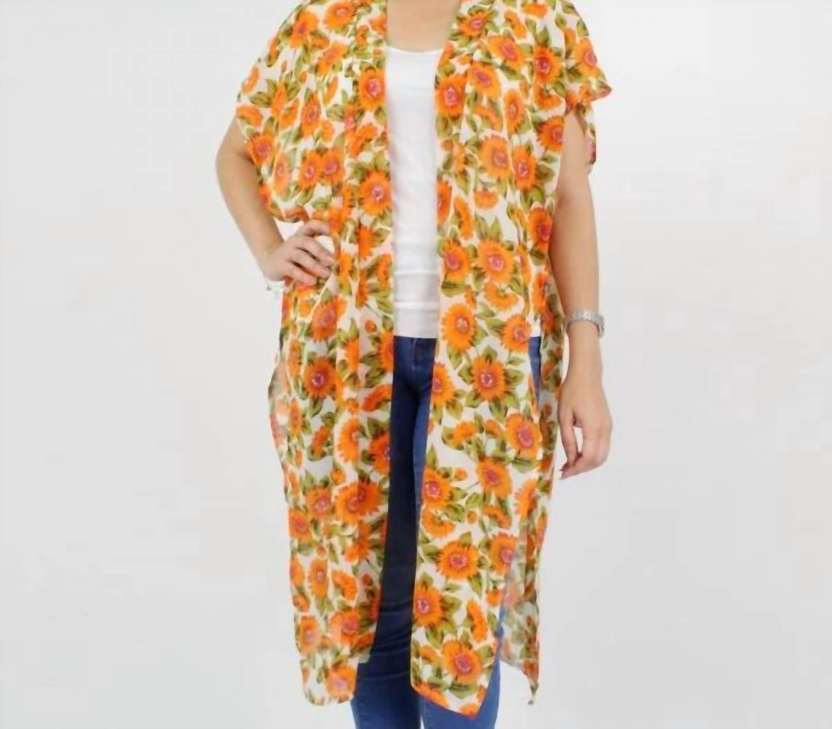 Judson & Company - Sunflower Print Lightweight Kimono Swimsuit Cover-up