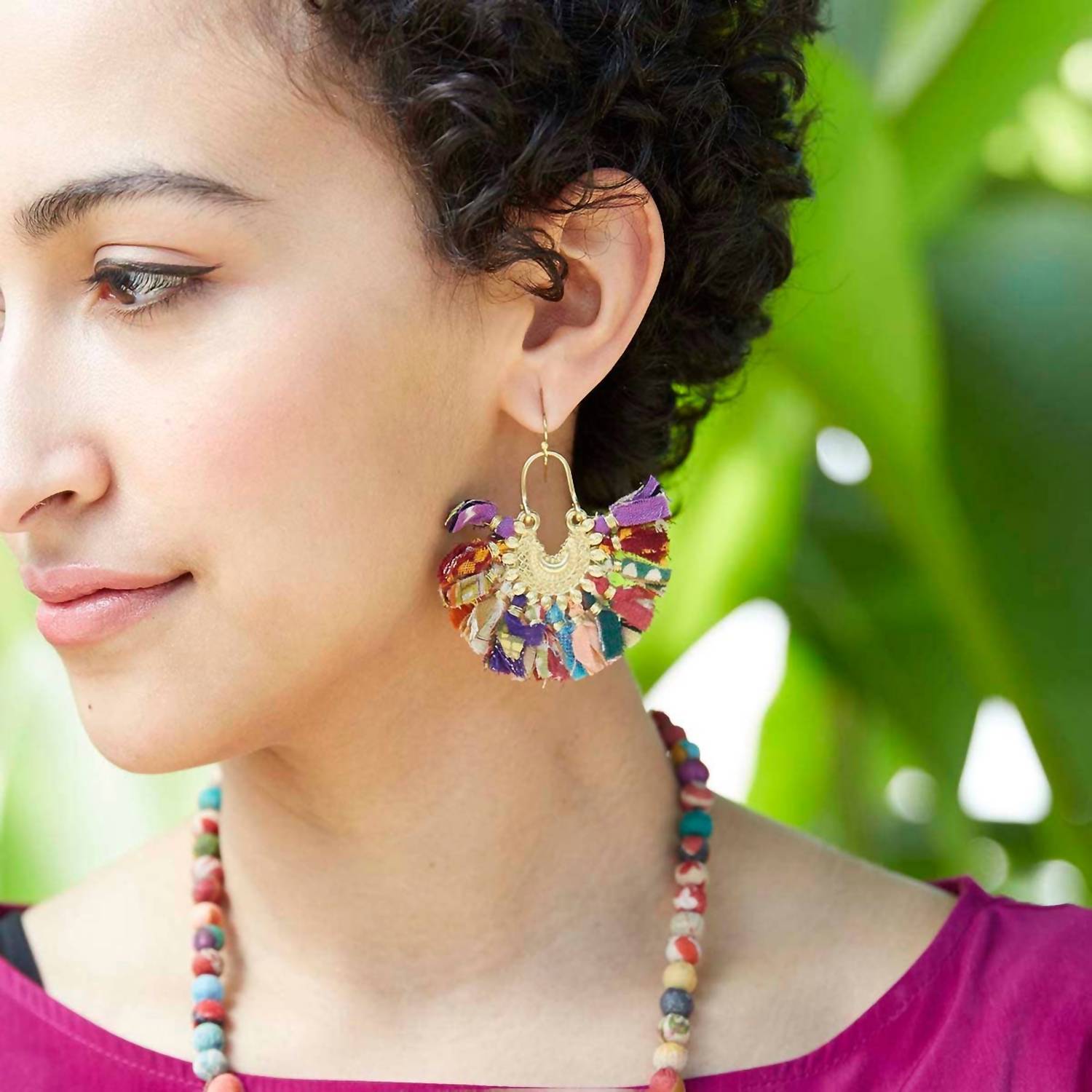 World Finds - Women's Kantha Ornamental Chandeliers Earring