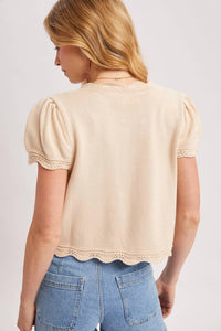 Bluivy - Women's Embroidered Cap Sleeve Open Front Self-tie Knit Top