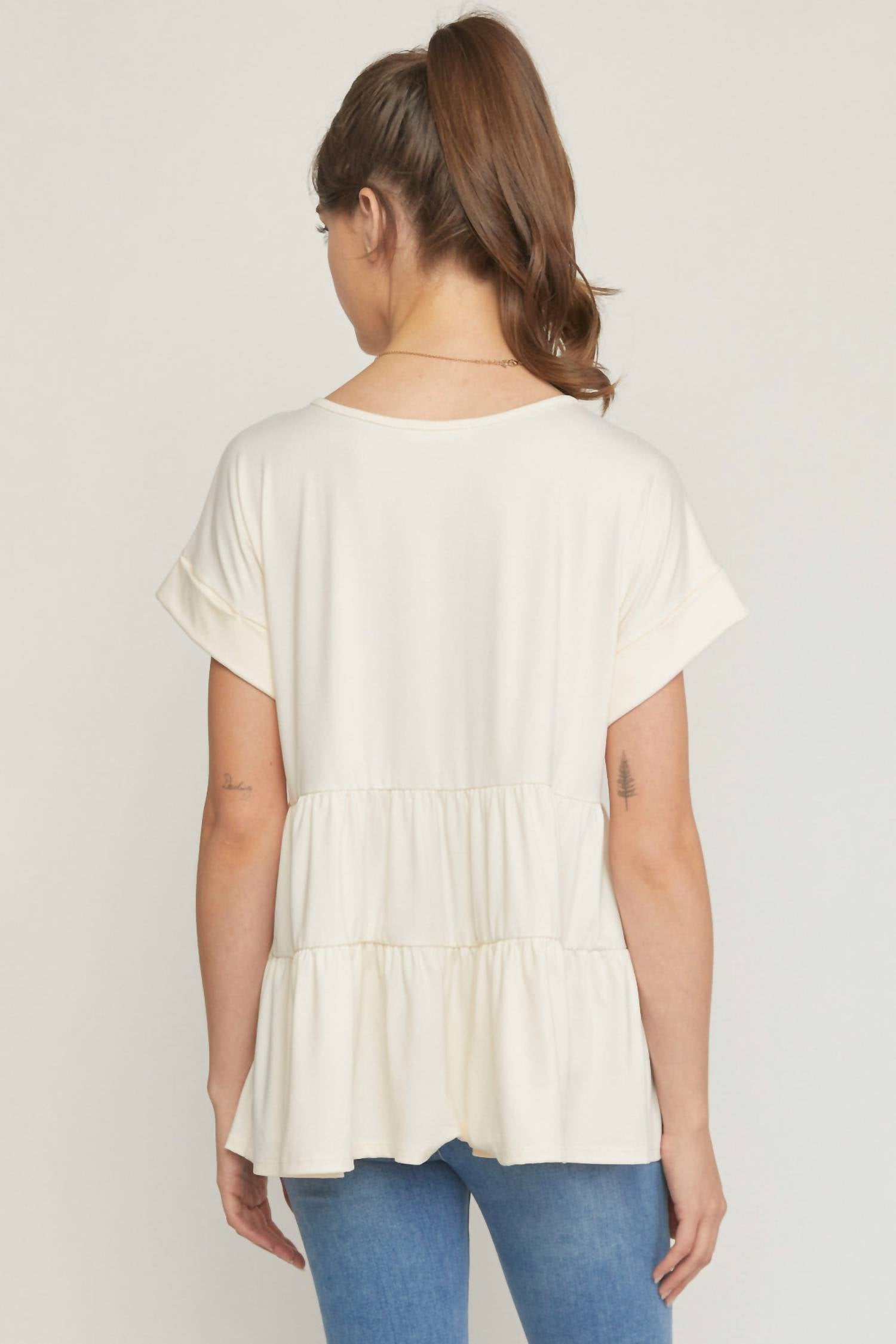 Entro - Round Neck Short Sleeve Tiered Tunic