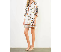 THML Floral Border Print Split Neck Tunic Dress in white - women's dress - alternate view