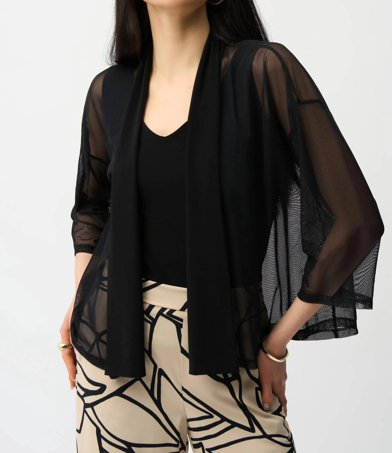 Joseph Ribkoff - Open Front 3/4 Sleeves Mesh Cover-up Jacket