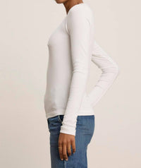 Velvet by Graham & Spencer Camino Modal Rib Tee in white - women's long sleeve top - detail view