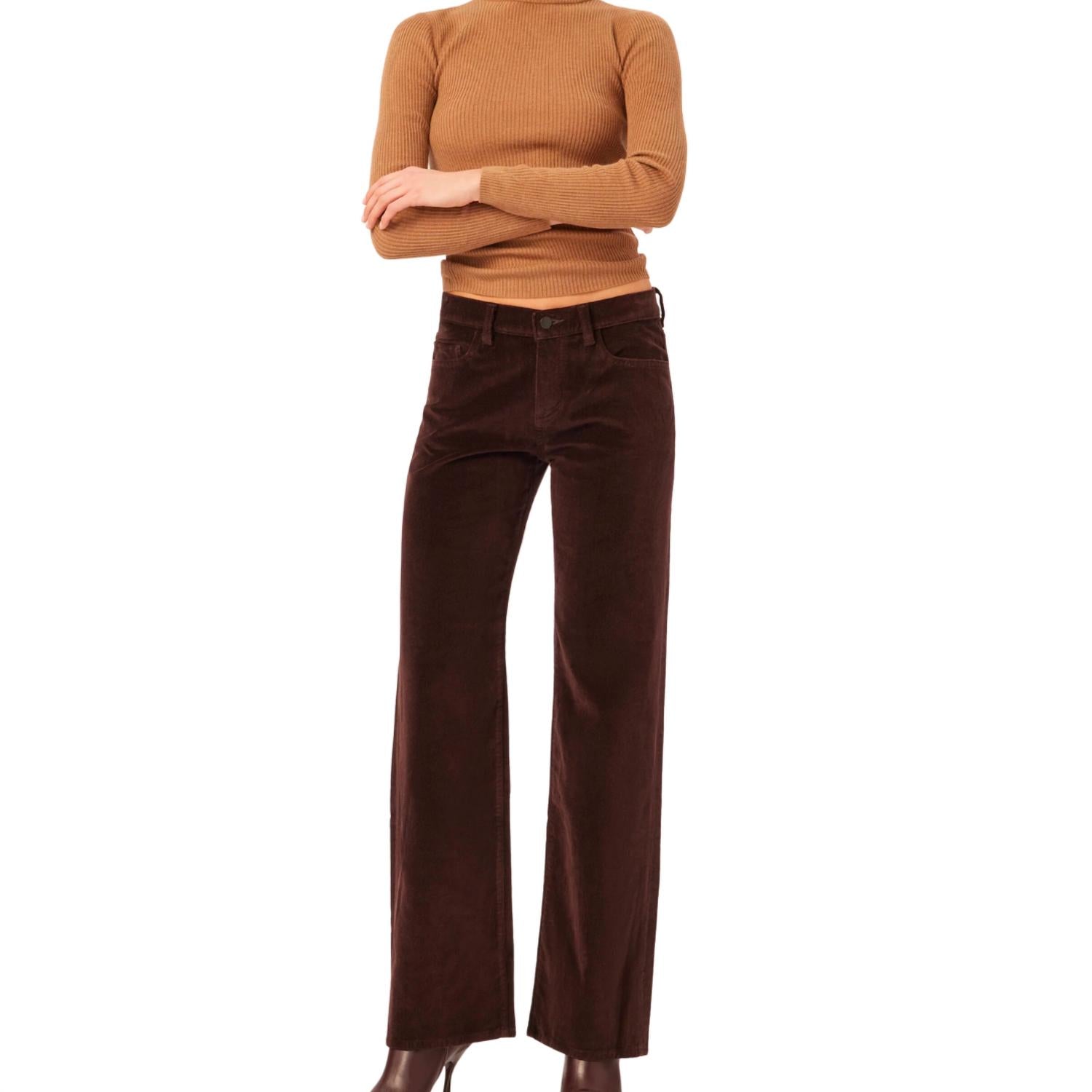 DL1961 - Women's Women's Drue Straight Low Rise Vintage Pant in dark mocha - women's pants - detail view