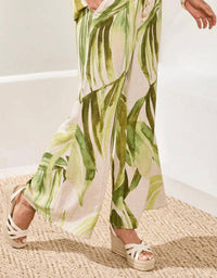 Tribal - Flowy Linen Drawcord Waist Flare Pants