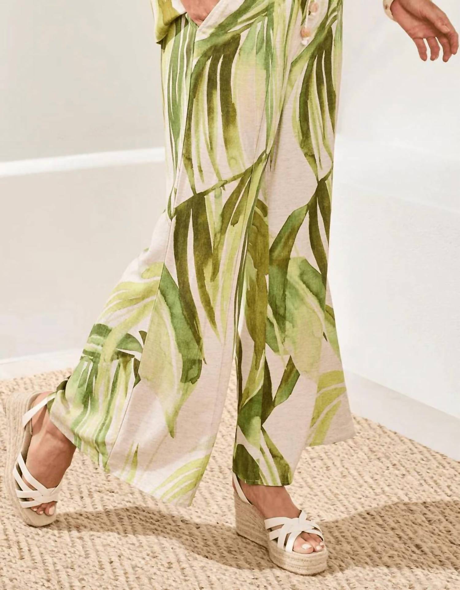 Tribal - Flowy Linen Drawcord Waist Flare Pants