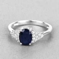Diana M Jewels Women's Oval Natural Blue Sapphire Fashion Ring (1.73 Ct) - Classic with diamond accents in 14k white gold - women's jewelry - detail view