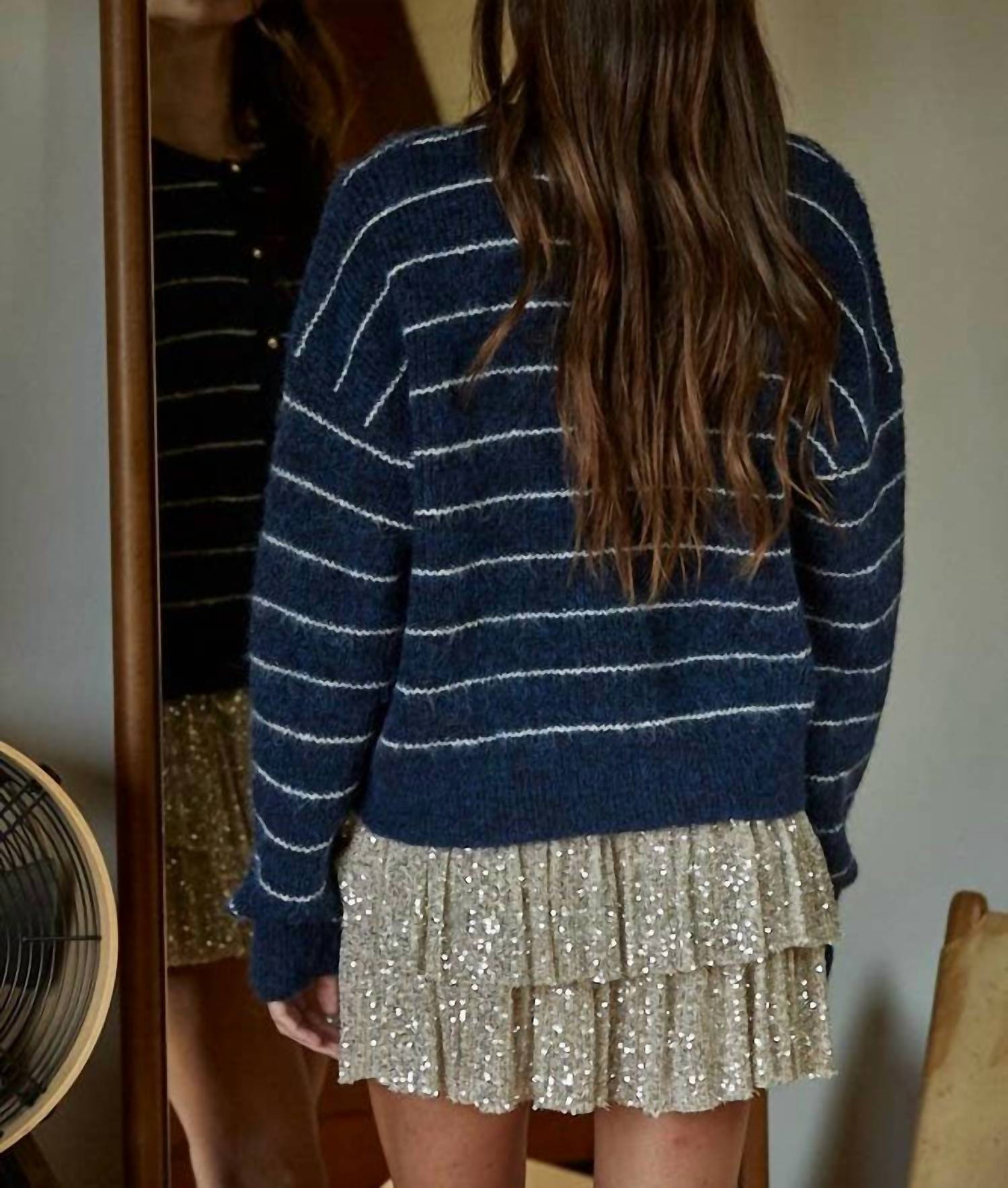 By Together - Women's Woven Polyester Spandex Sequin Tiered Mini Skirt