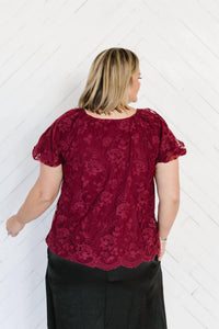 Polagram Belinda Lace Top in burgundy - women's blouse - alternate view