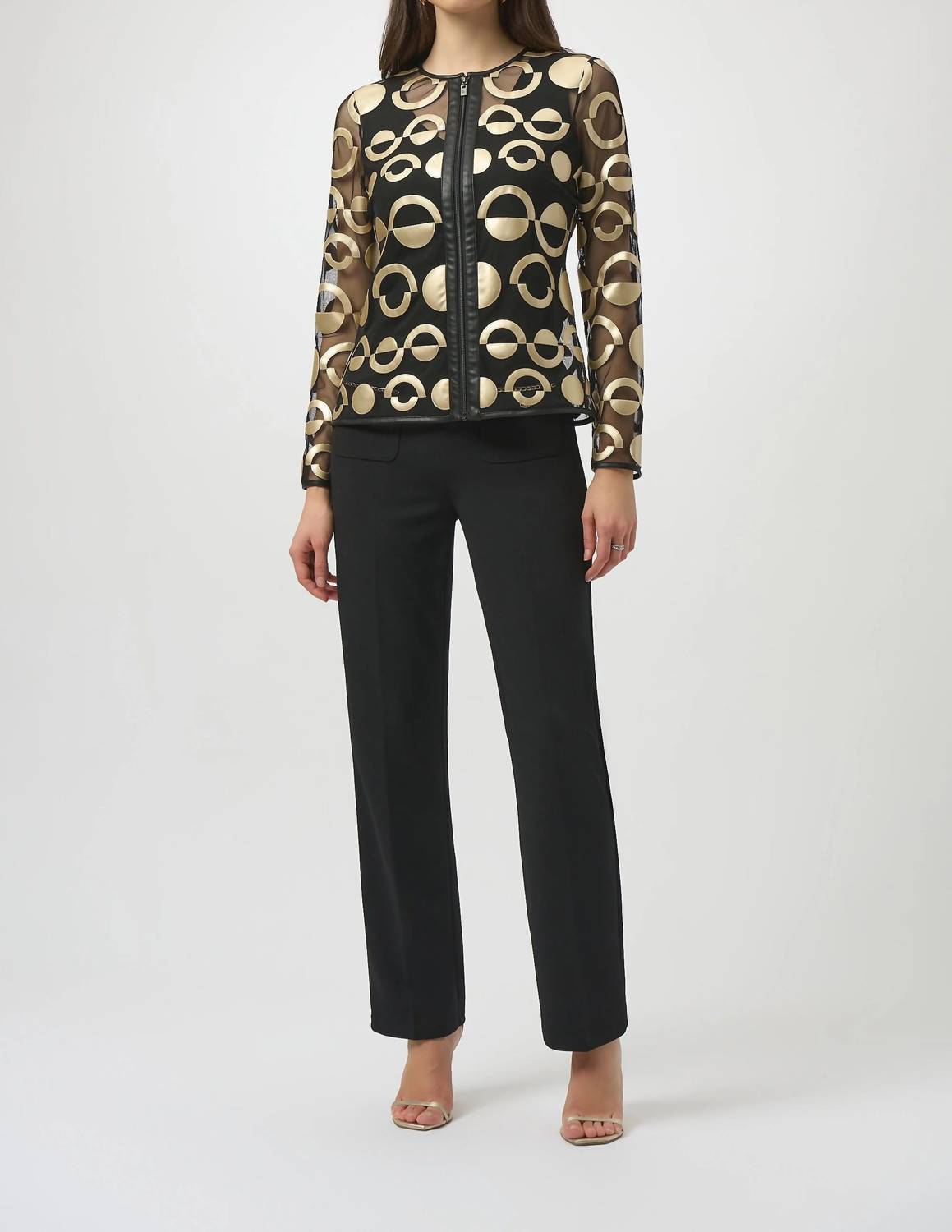 Joseph Ribkoff - Geometric Faux Leather Mesh Jacket