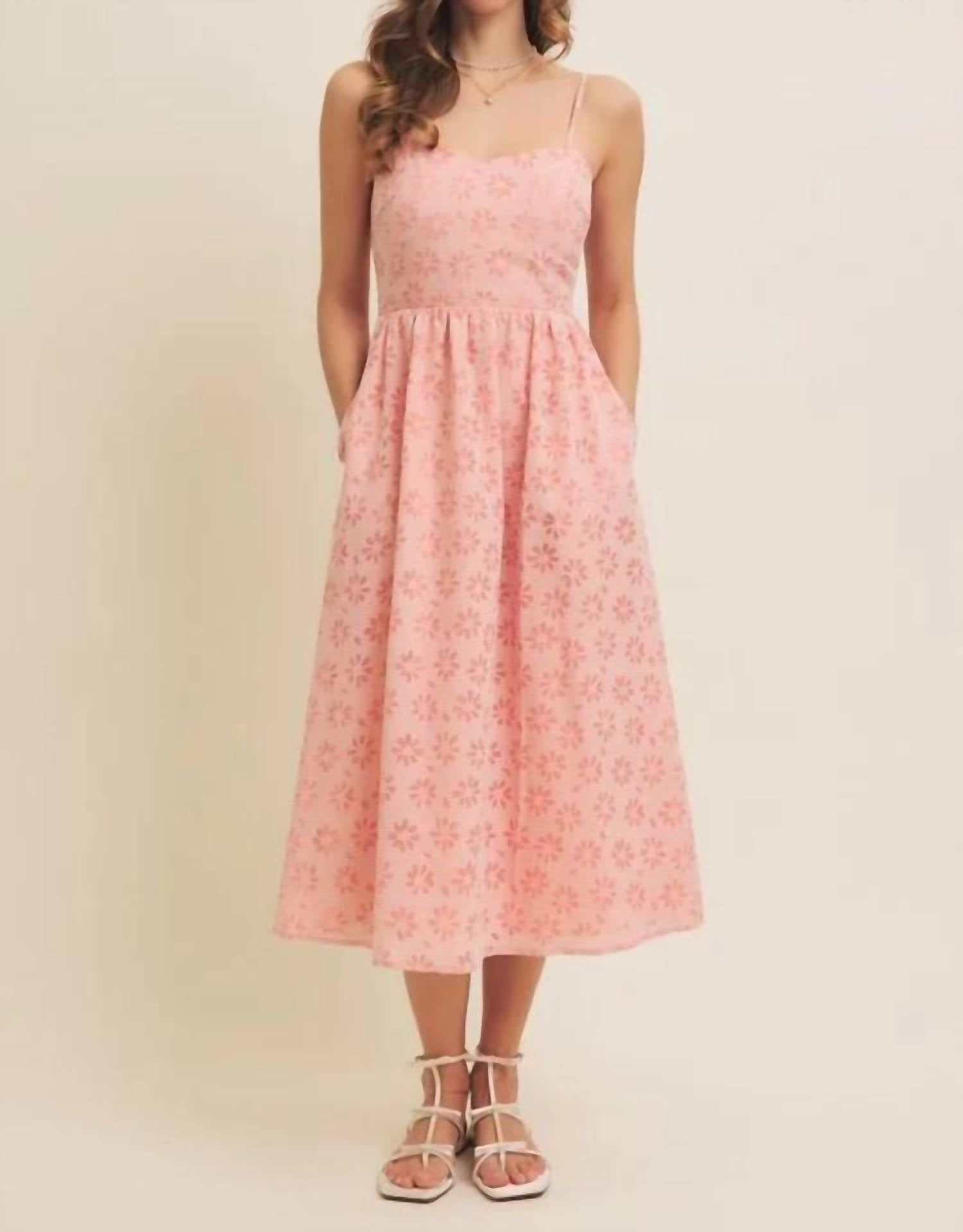 In February - Sweetheart Floral Laser Cut Gingham Midi Dress