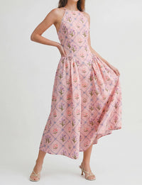 Le Cliche Floral Jacquard Halter Dress in pink - women's dress - view 5