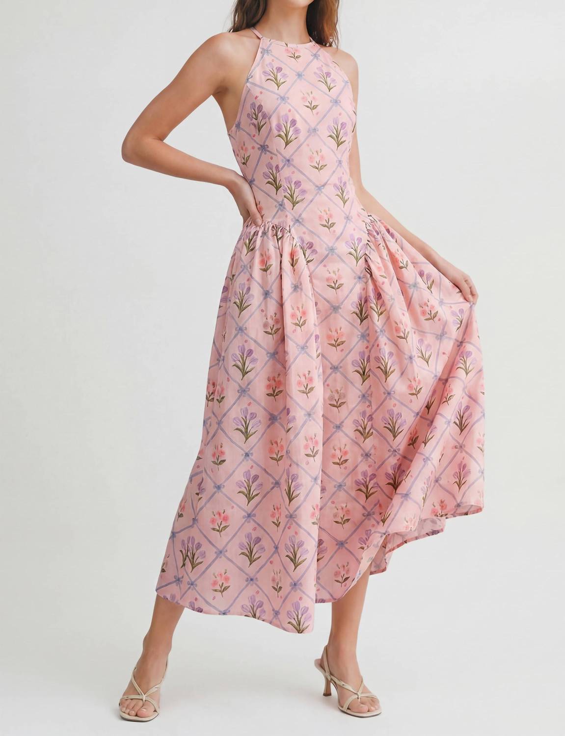 Le Cliche Floral Jacquard Halter Dress in pink - women's dress - view 5