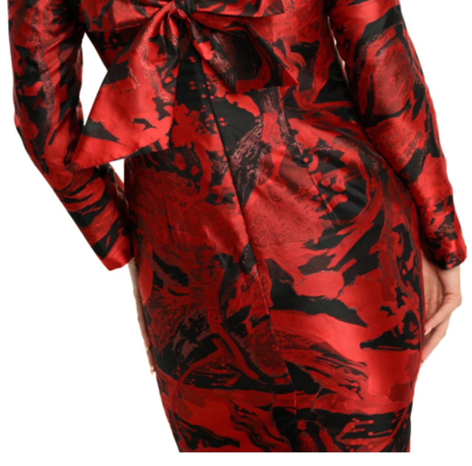 Cenia - Metallic Abstract Back Bow Sheath Dress