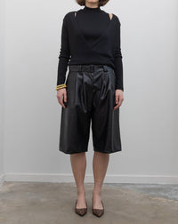 Collective Vegan Leather Belted Bermuda Shorts in black - women's shorts