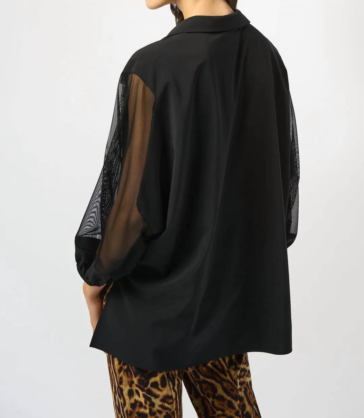 Joseph Ribkoff - Mesh Collared 3/4 Puff Sleeves Top