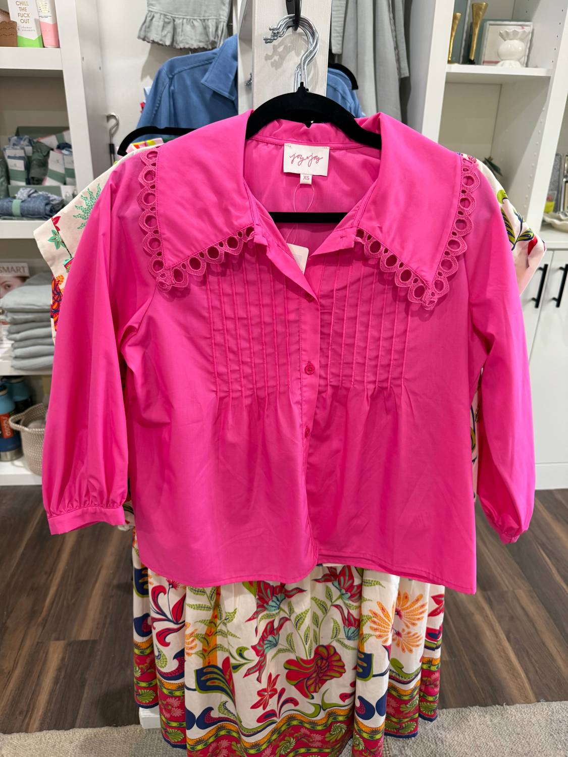 Joy Joy Pin Tuck Collar Blouse in hot pink - women's blouse