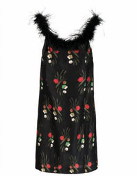 Floral-Print Feather-Trim Mini Dress