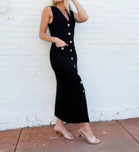 Lalavon - Sleeveless Sweater Button Down Maxi Dress