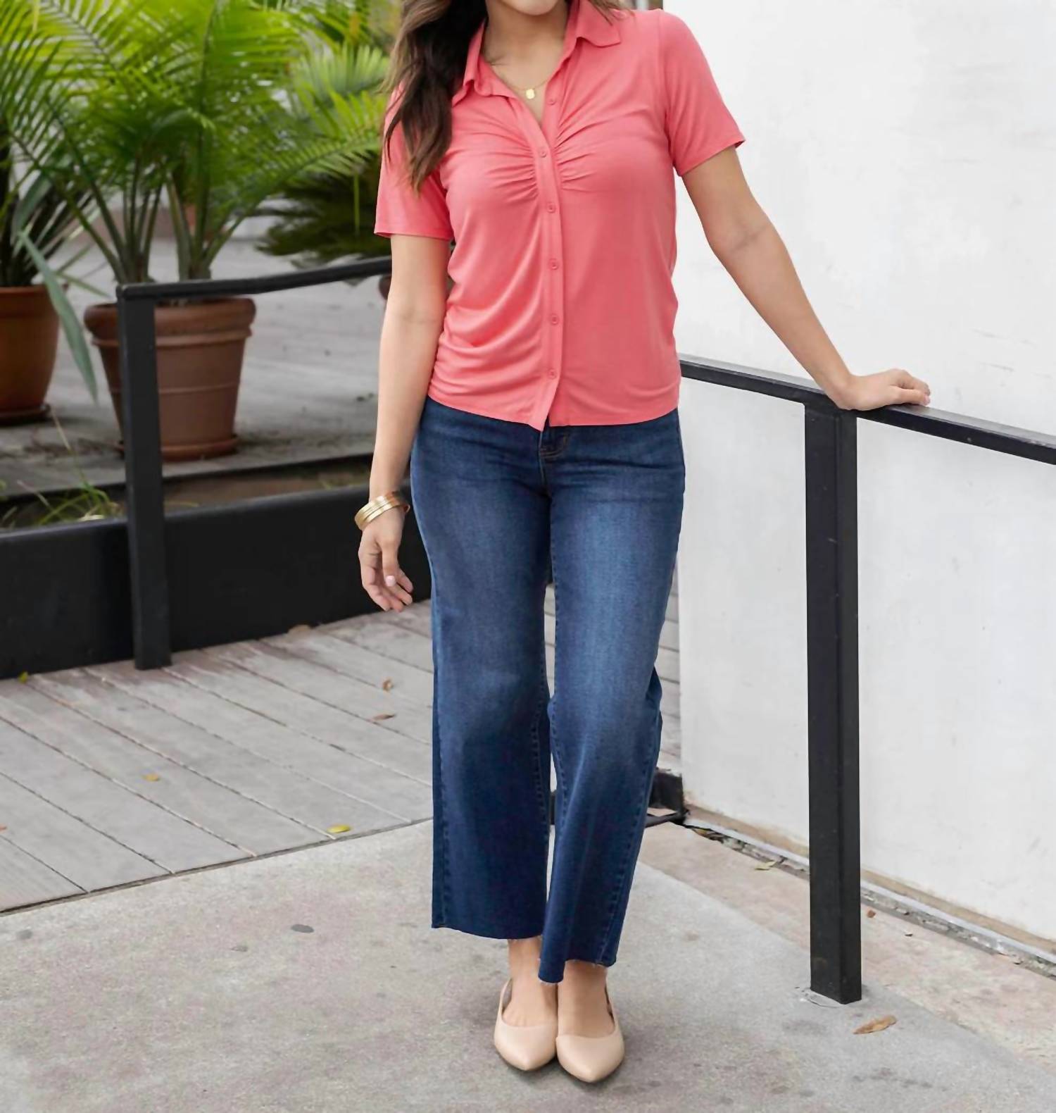 Grace And Lace - Crepe Button Top