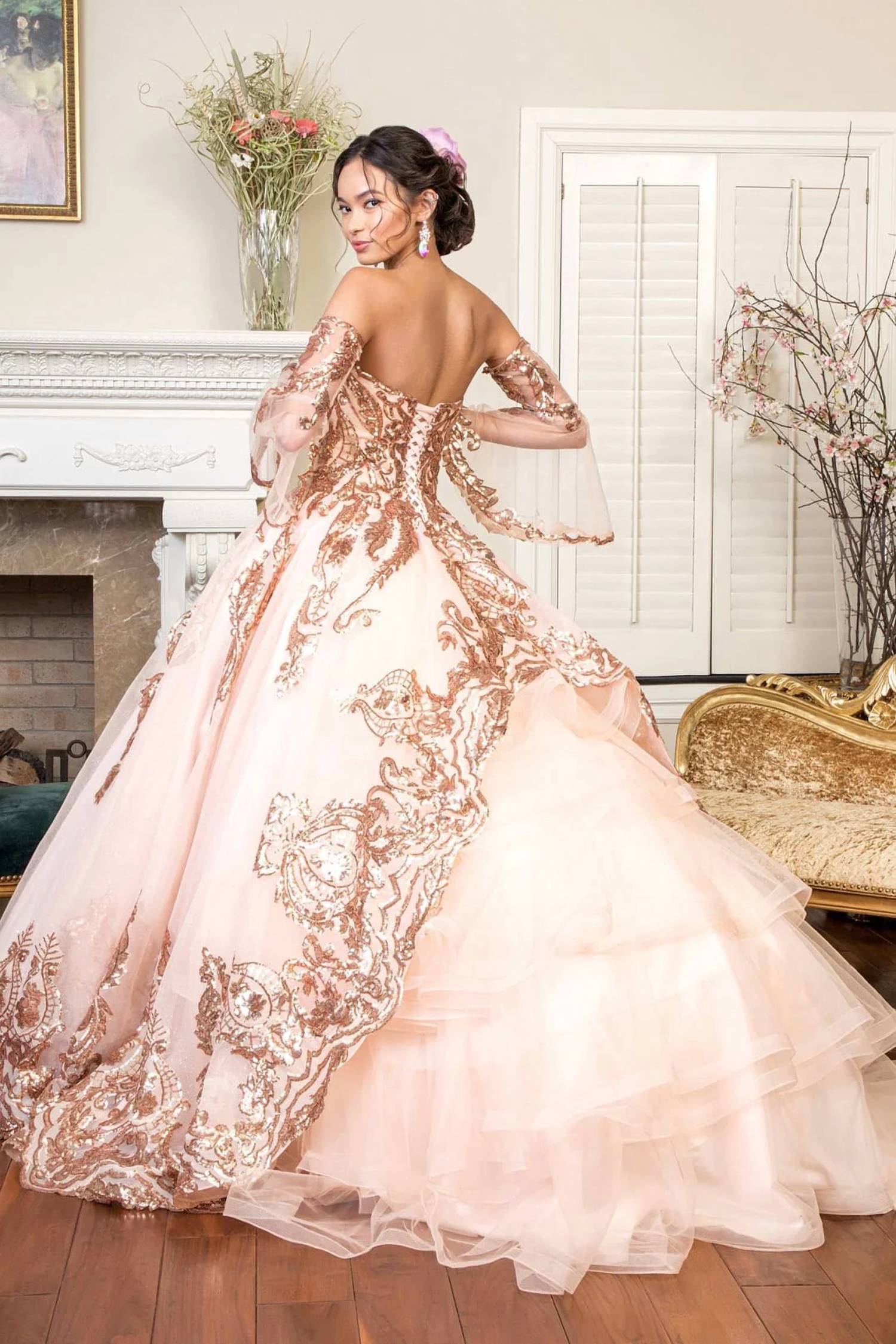 Elizabeth K - Sequin Print Strapless Ball Gown