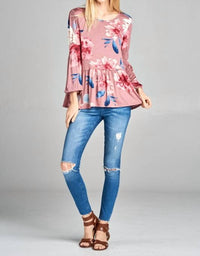 Tea N Rose - Floral Print Baby Doll Blouse