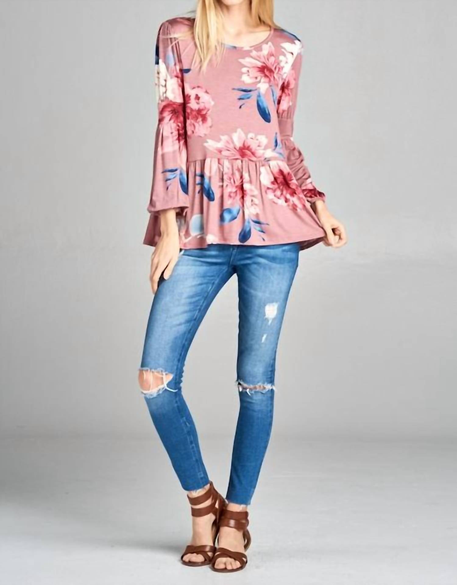 Tea N Rose - Floral Print Baby Doll Blouse