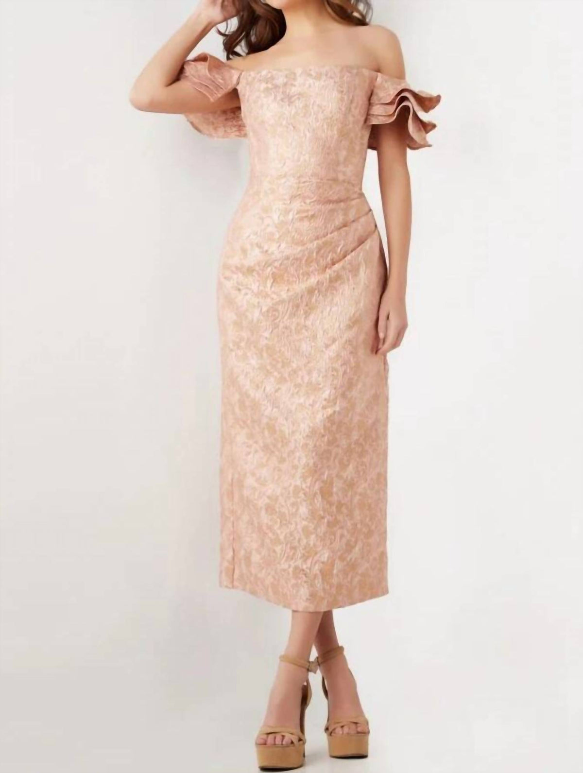 Jovani - Off The Shoulder Tea Length Dress