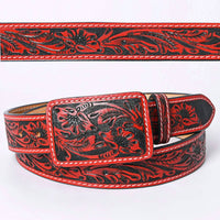 American Darling Women's Tooled Leather Western Belt in red - women's accessory - view 4